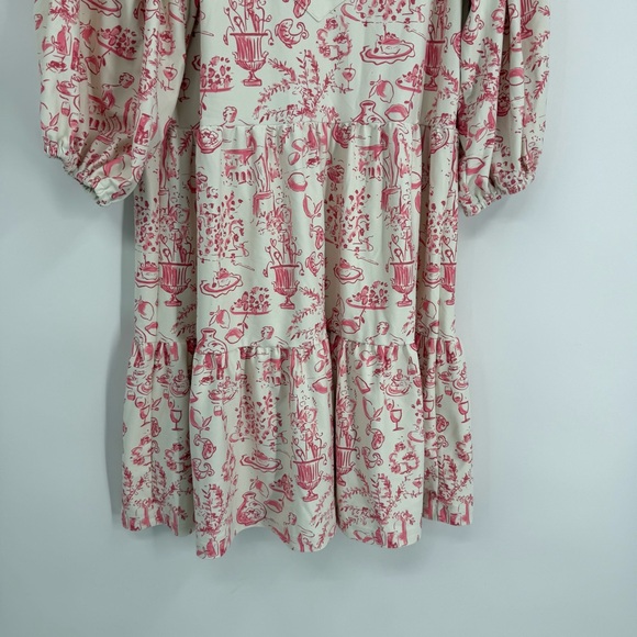 Smith & Quinn Tory Dress In Dolce Vita Size Small 3/4 Sleeves Pink White Tiered - Picture 6 of 15